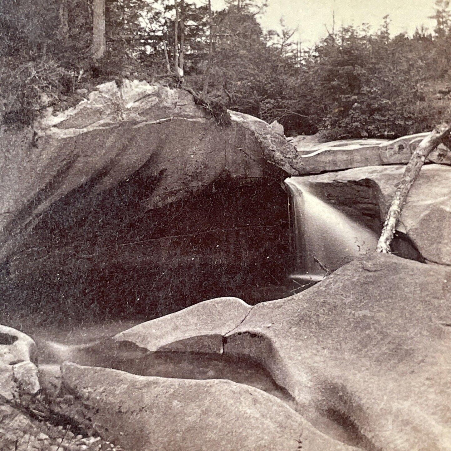 Franconia Notch River Basin Stereoview BW Kilburn Photo Card Antique c1872 X888