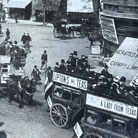 Antique 1909 Lipton Tea Ad On Buggy London England Stereoview Photo Card V2883