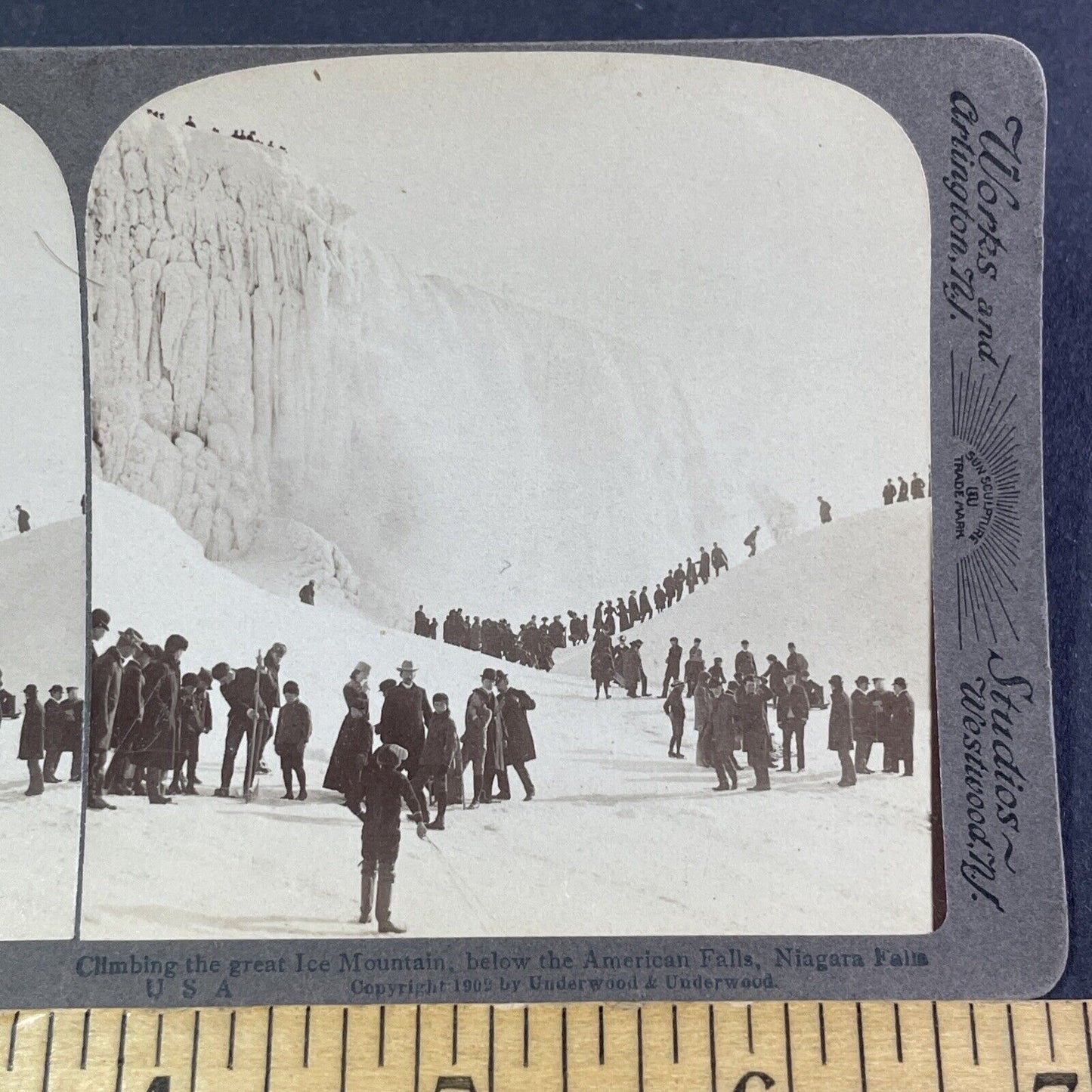 Ski and Sled Winter Sports Niagara Falls Stereoview Antique c1902 Y2798