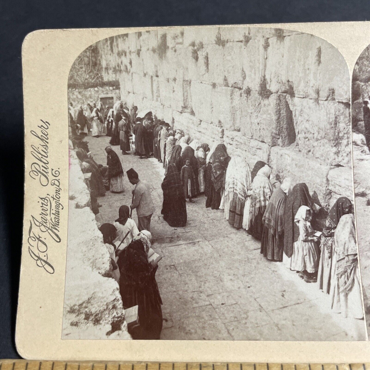 Antique 1897 Jewish Women Pray At Wailing Wall Israel Stereoview Photo Card 4609