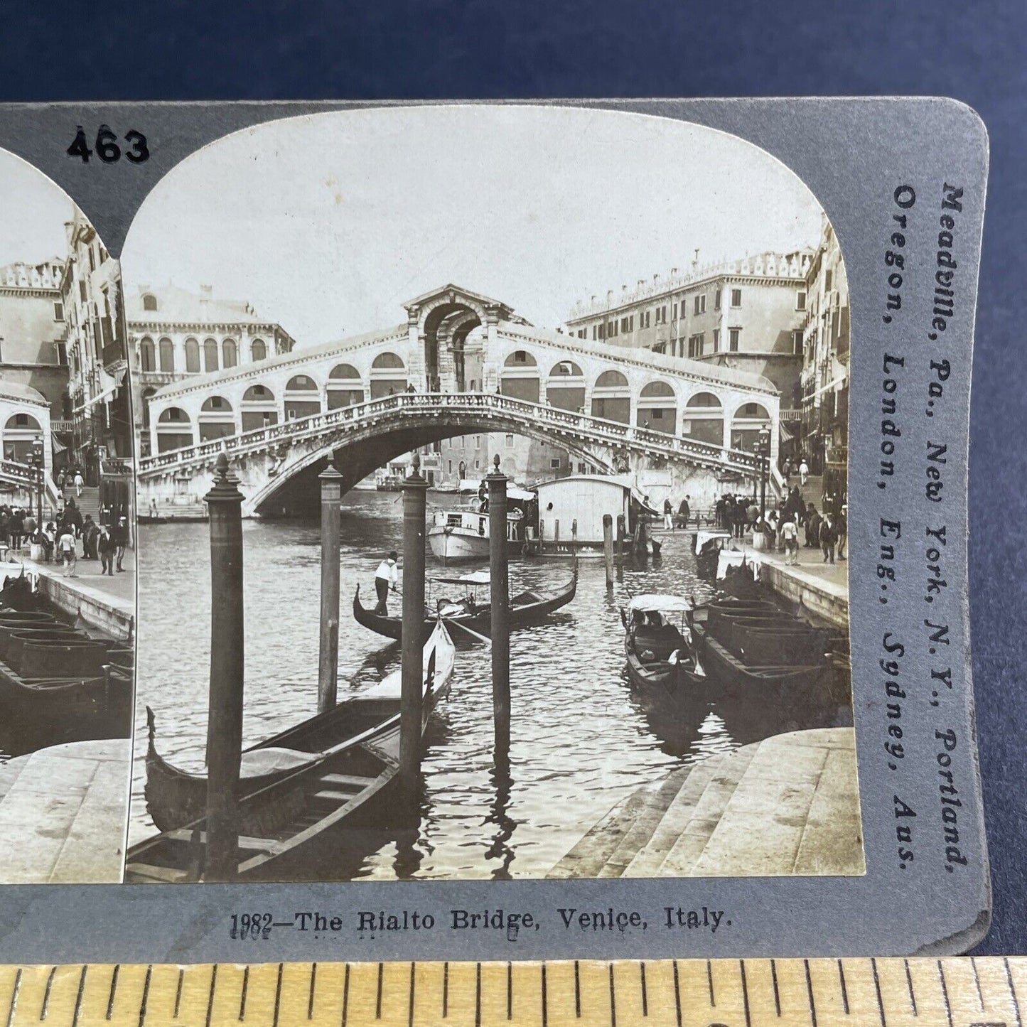 Antique 1903 The Rialto Bridge In Venice Italy Stereoview Photo Card P2182