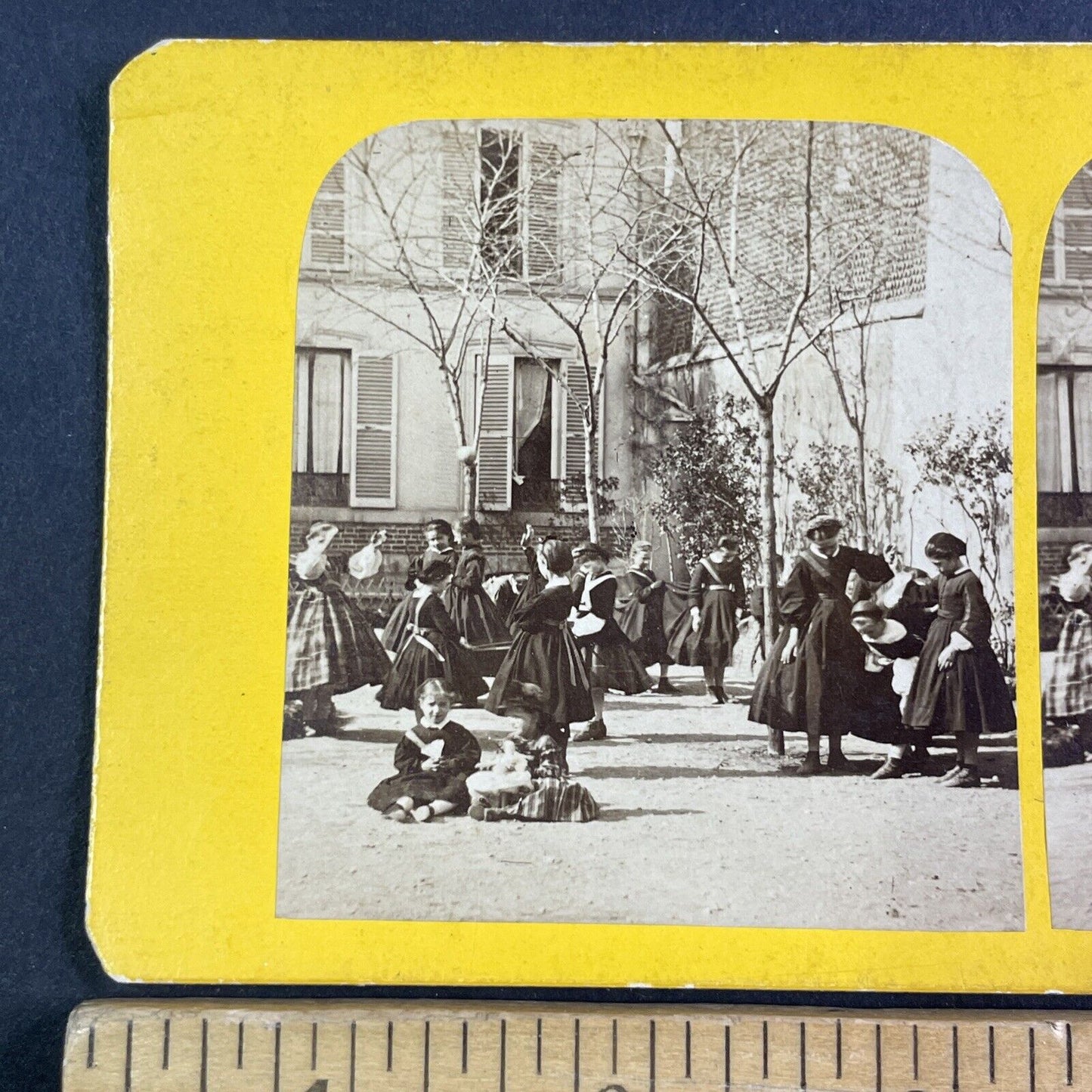 Hungarian Children Learning Traditional Dance Stereoview Antique c1870 X3217