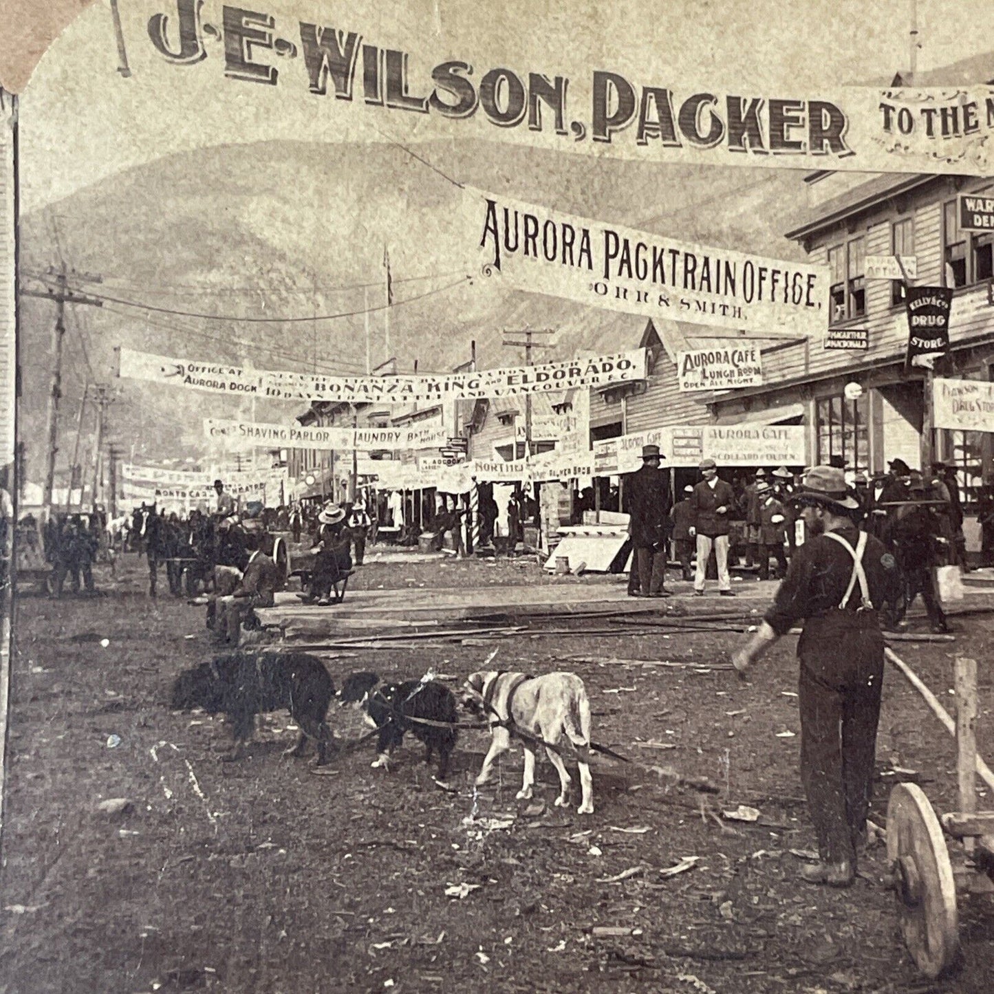 Dawson City Gold Mining Boom Town Stereoview Yukon Canada Antique c1900 X1237