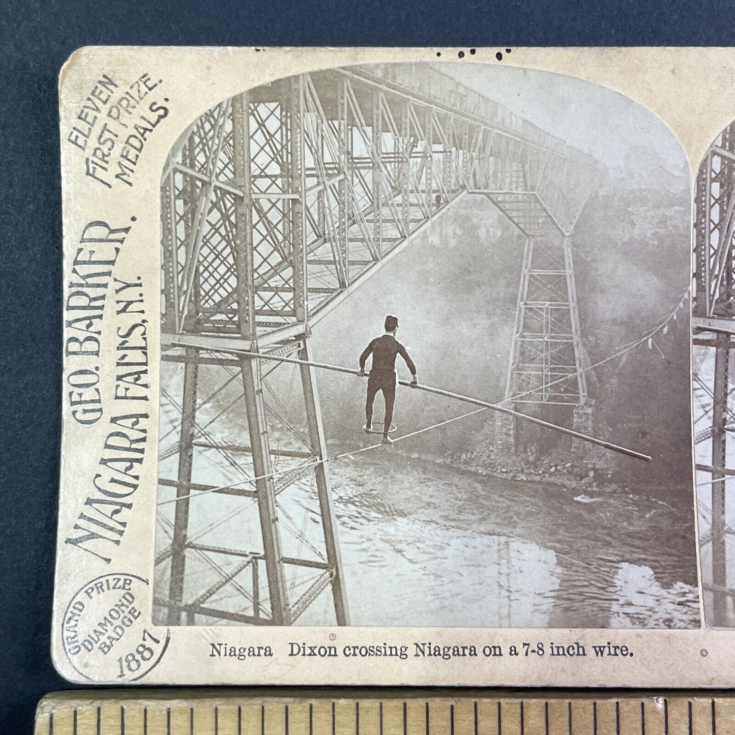 Samuel Dixon Tightrope Walking Niagara Gorge Stereoview Antique c1890 X1921