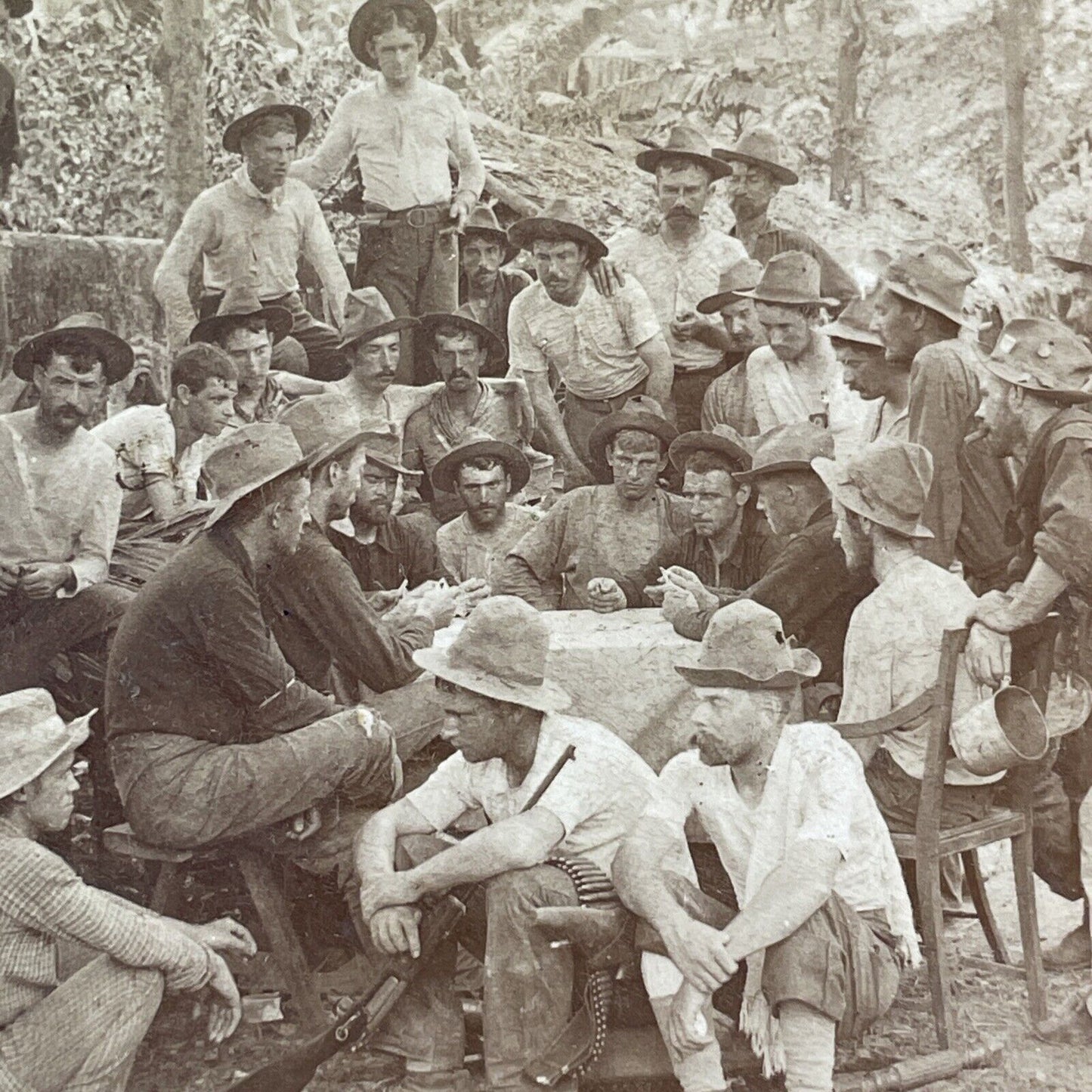 US Infantry Playing Euchre In Philippines Stereoview Army Antique c1899 X2605