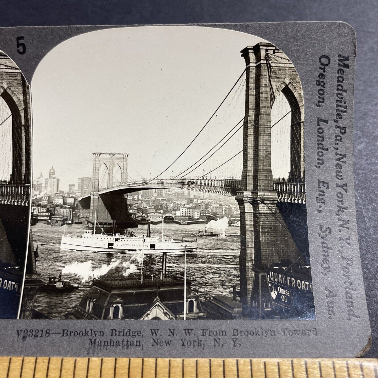 Antique 1910s The Brooklyn Bridge Manhattan New York Stereoview Photo Card P5055