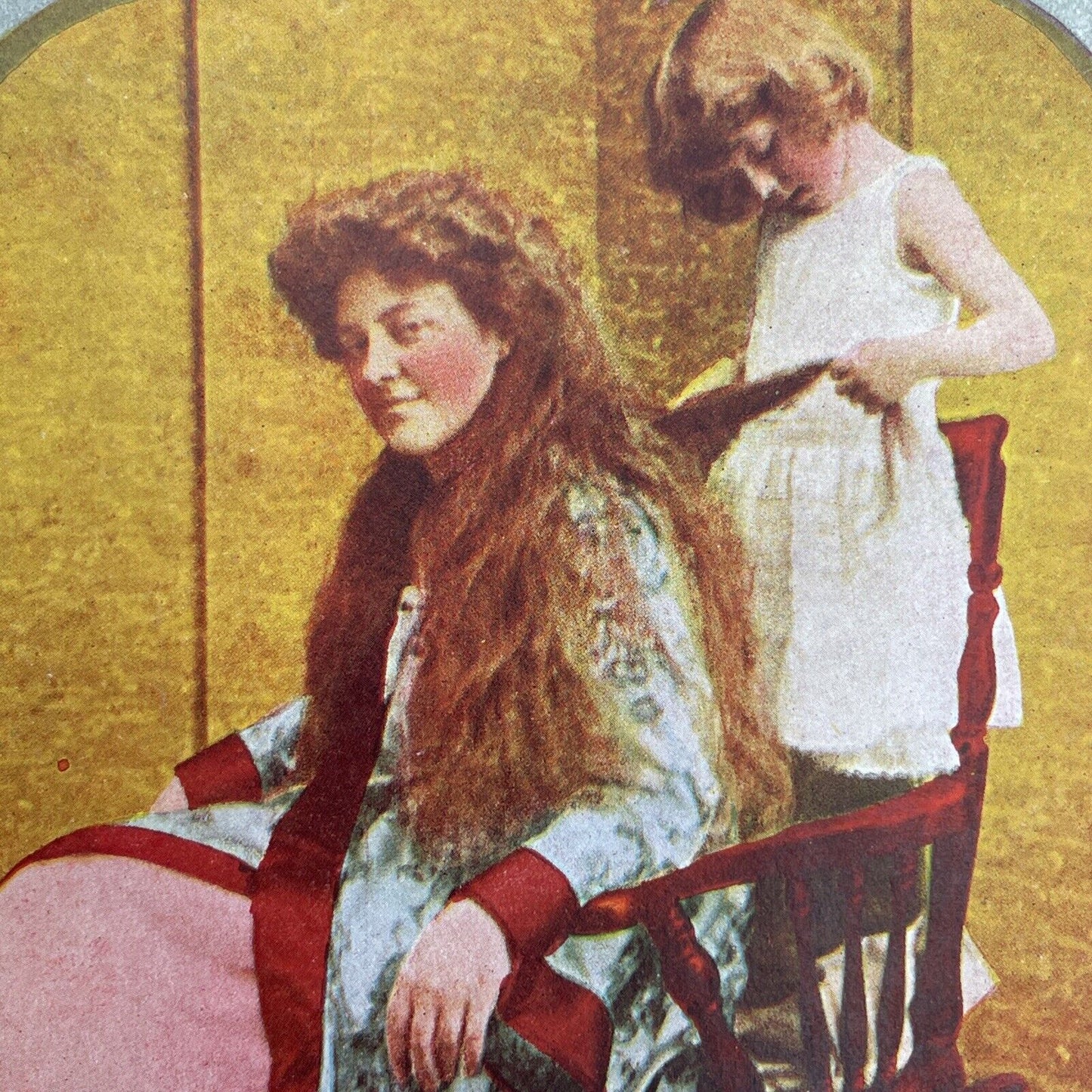 Antique 1905 Girl Braids Her Mother's Hair Stereoview Photo Card P1242