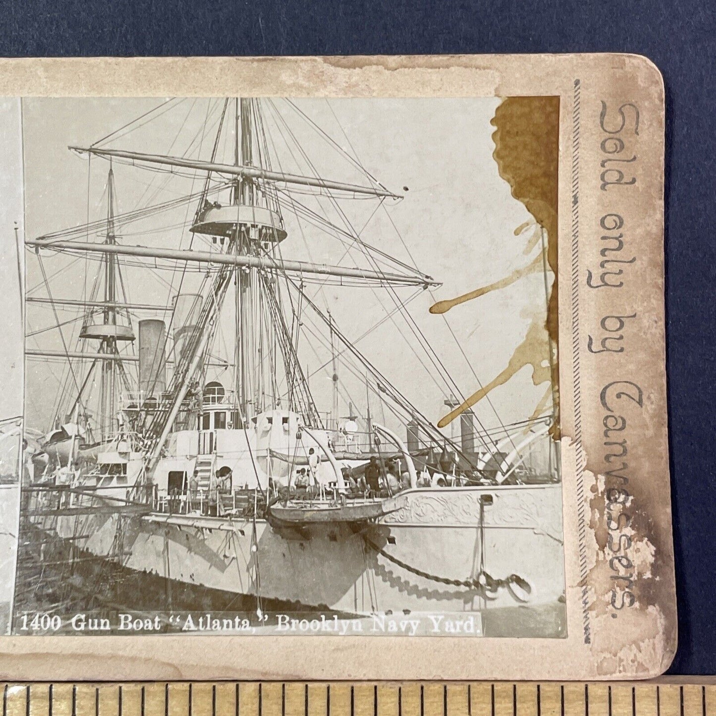 USS Atlanta Protected Cruiser Gun Boat Navy Ship Stereoview Antique c1884 X2750