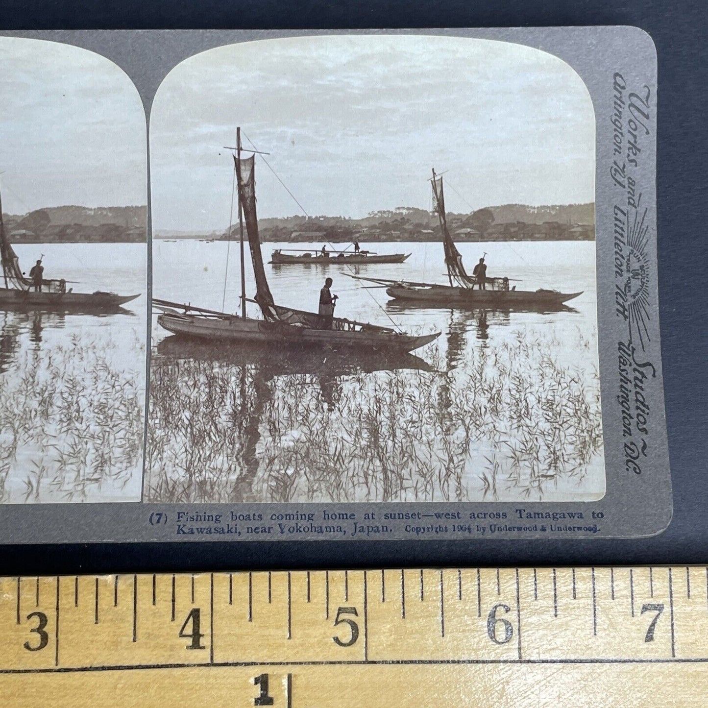 Antique 1904 Japanese Fisherman In Yokohama Japan Stereoview Photo Card P901