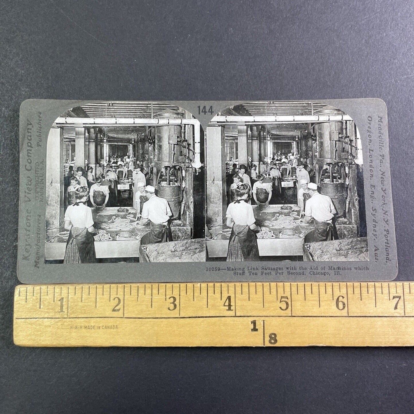 Sausage Making Factory Stereoview Chicago Illinois Antique c1910 X1840