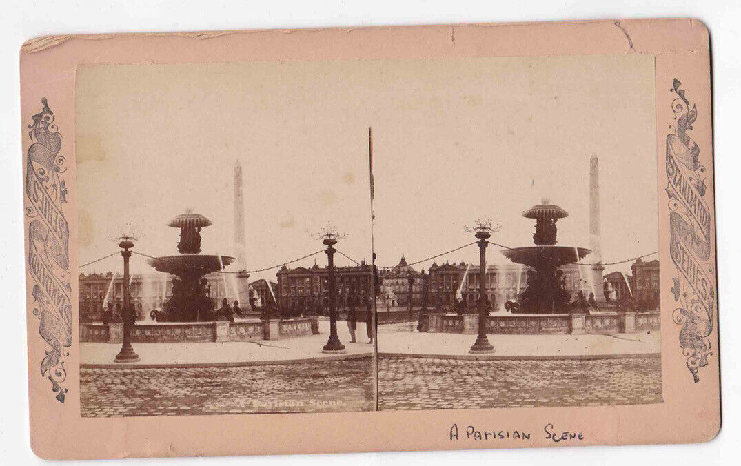 Antique 1870s Obelisk of the Concorde, Paris, France Oversized Stereo Card P361