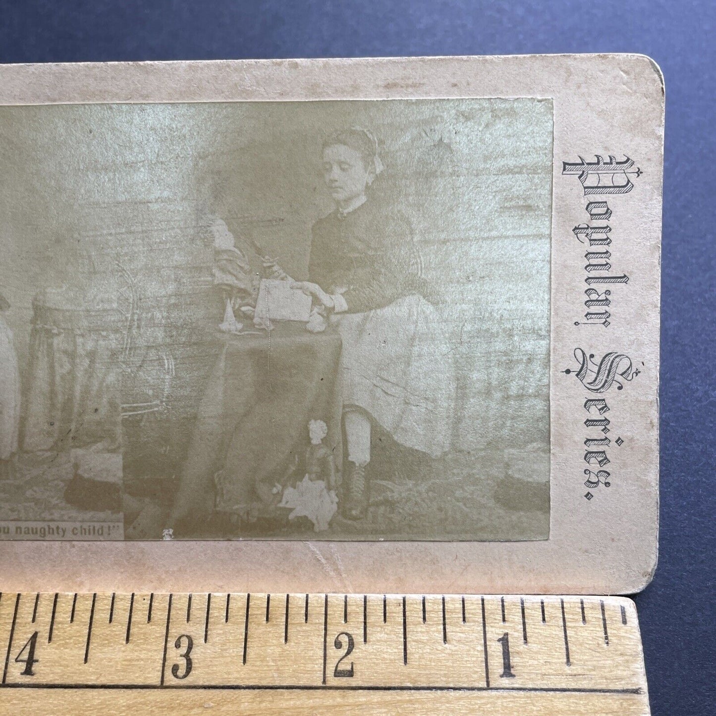 Antique 1860s Teenage Girl Whips Doll Punishment Stereoview Photo Card P2084