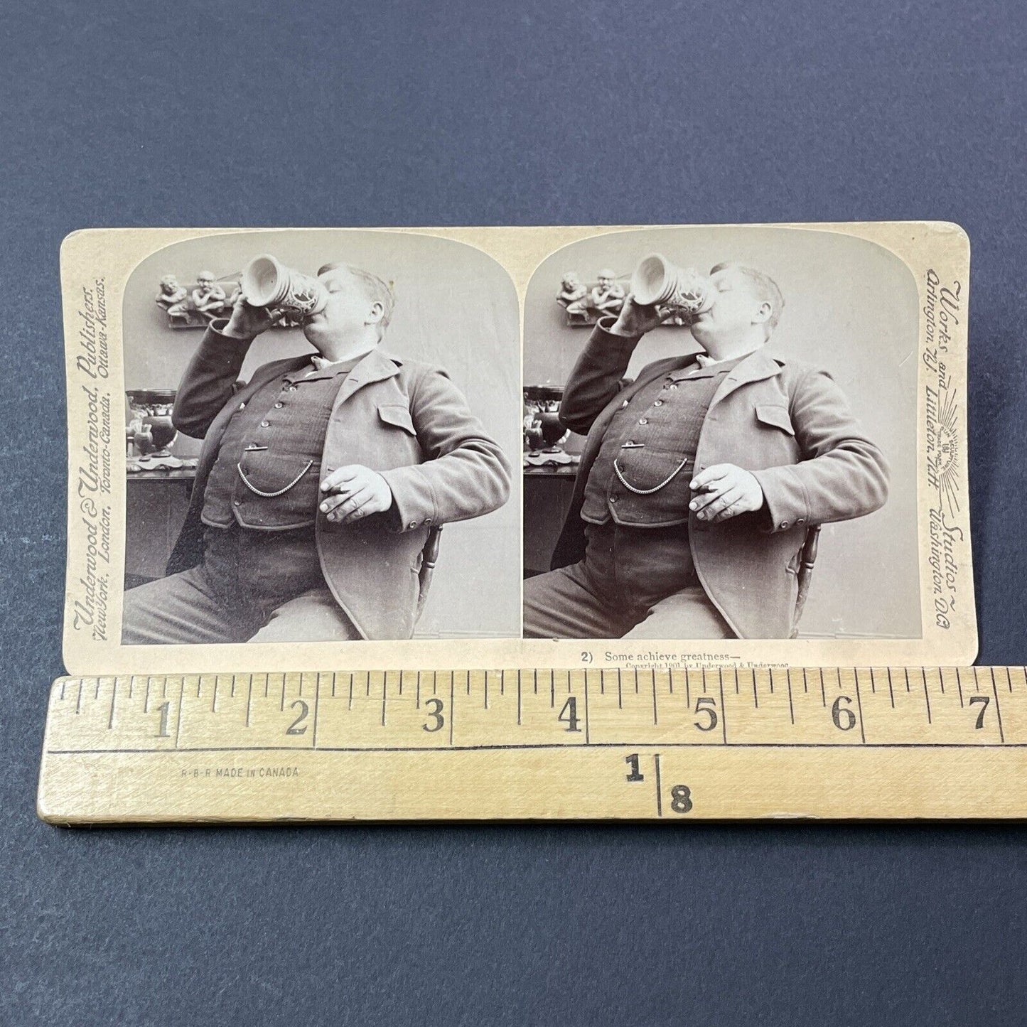 Antique 1901 Man Drinking Beer & Smoking Cigars Stereoview Photo Card V3295