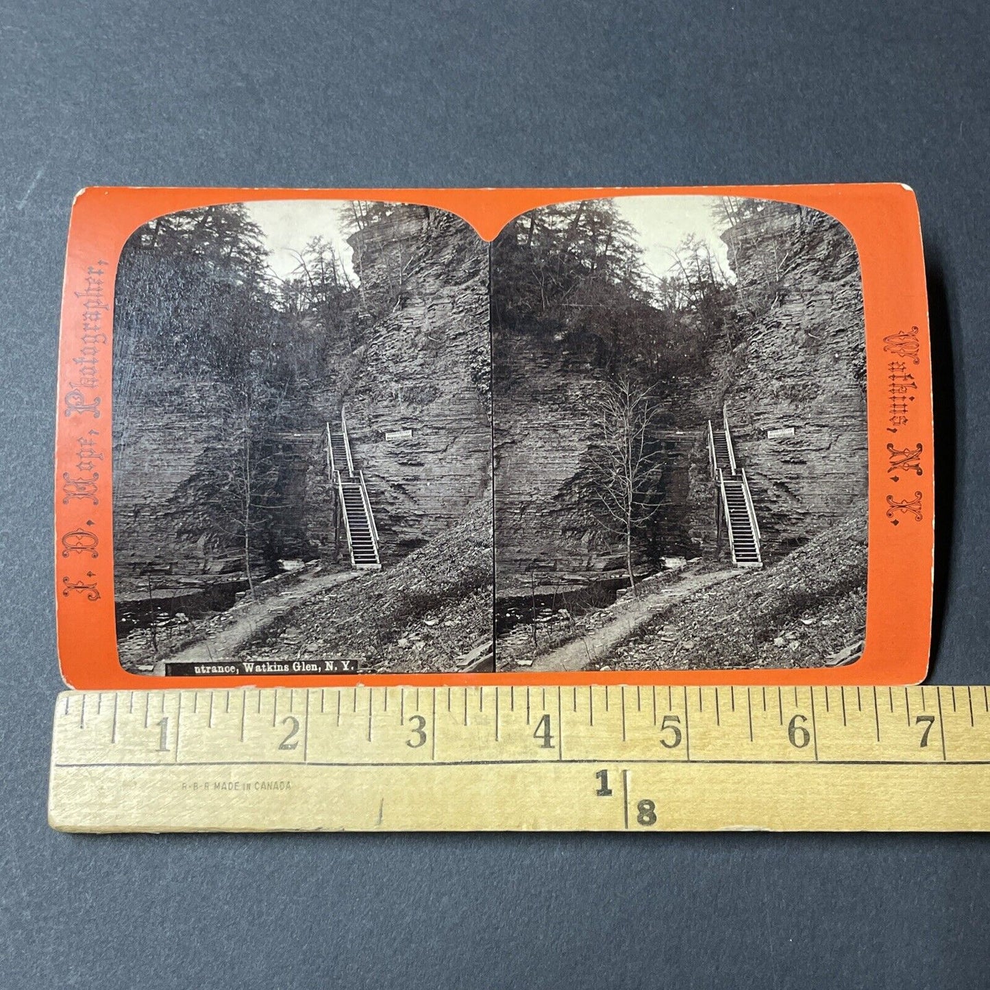 Antique 1860s Watkin's Glen Gorge Stairs New York Stereoview Photo Card V1796