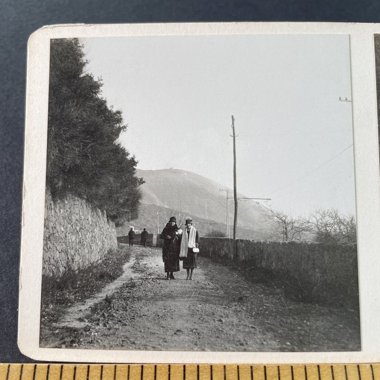 Antique 1925 Women Walking Piedmont Italy OOAK Stereoview Photo Card P3227