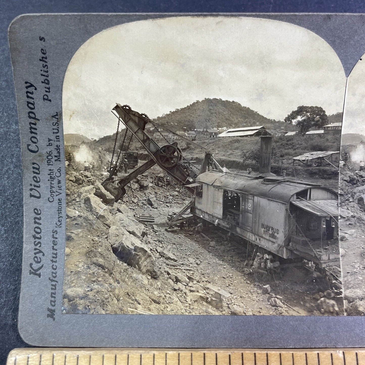 Bucyrus Heavy Duty Excavator Steam Shovel Stereoview Antique c1907 Y2806