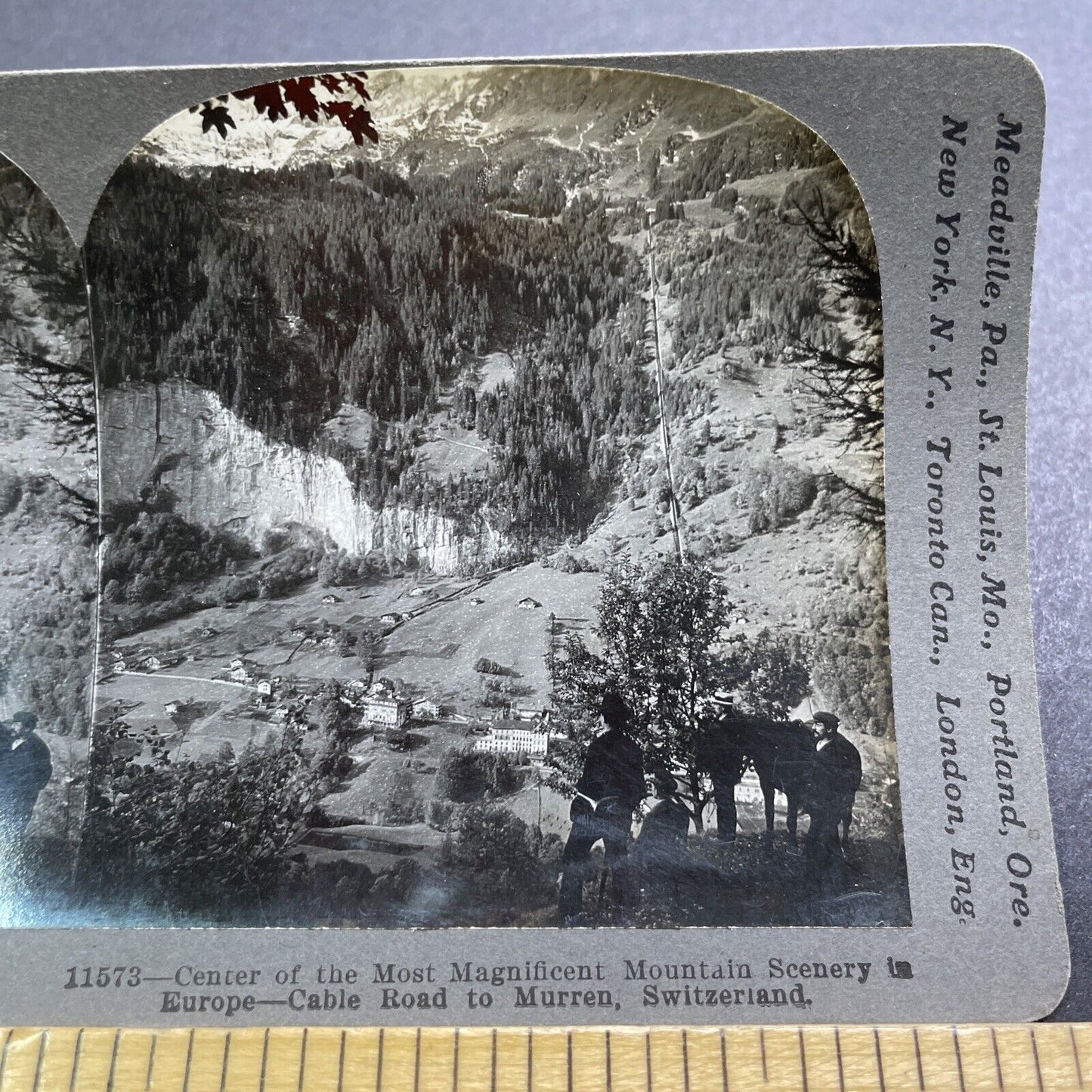 Antique 1901 Cable Car Road To Murren Switzerland Stereoview Photo Card V2886