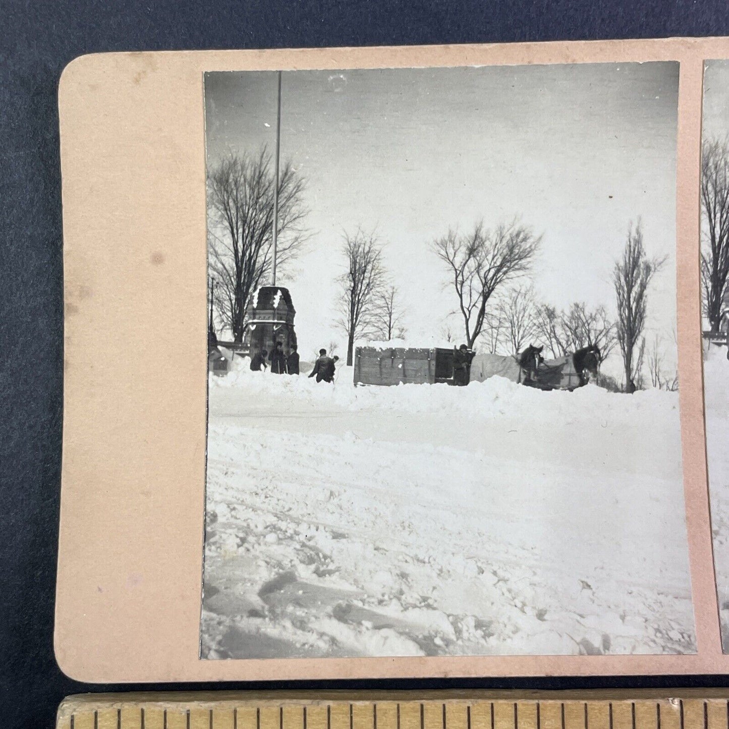 Snow Removal Crews Ottawa Ontario Canada Stereoview OOAK Antique c1908 Y2716