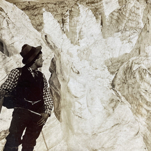 Antique 1903 Mountain Explorer In Rockies BC Canada Stereoview Photo Card P4215