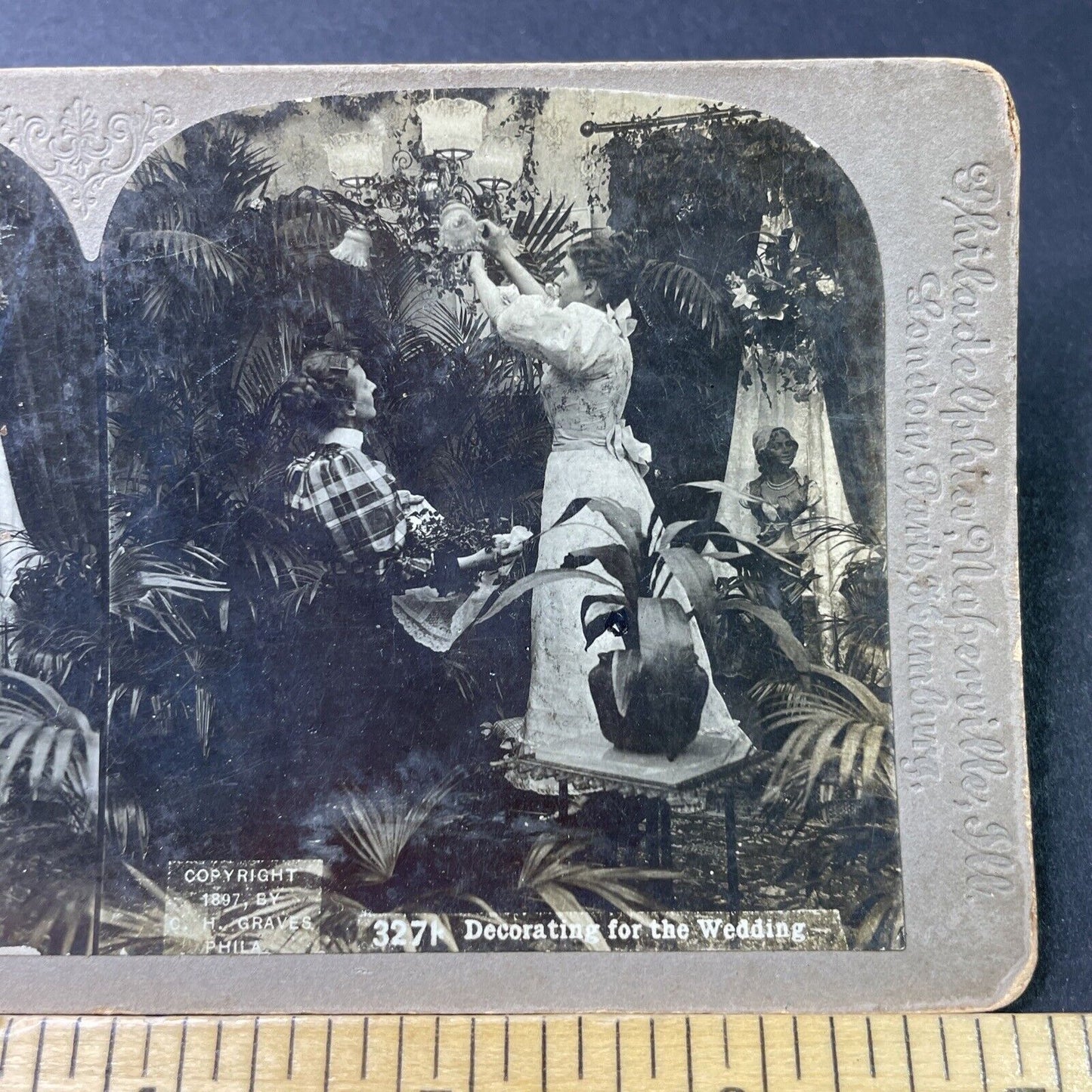 Antique 1897 Victorian Servants Decorate For Wedding Stereoview Photo Card P2970