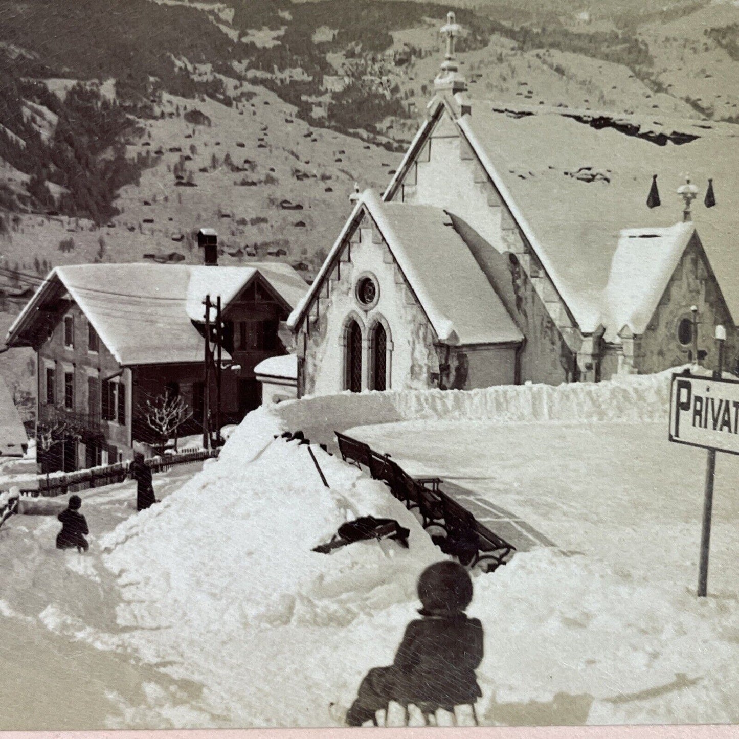 Antique 1901 Heavy Snowfall In The Swiss Alps Stereoview Photo Card P3937