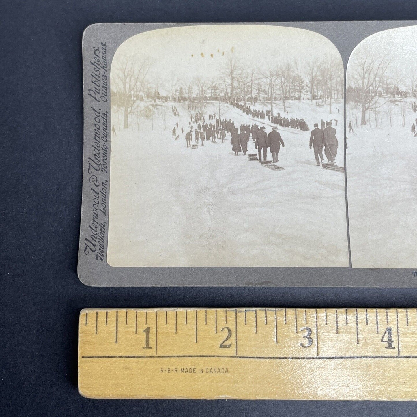 Antique 1905 Canadians Tobogganing Stereoview Photo Card PC878