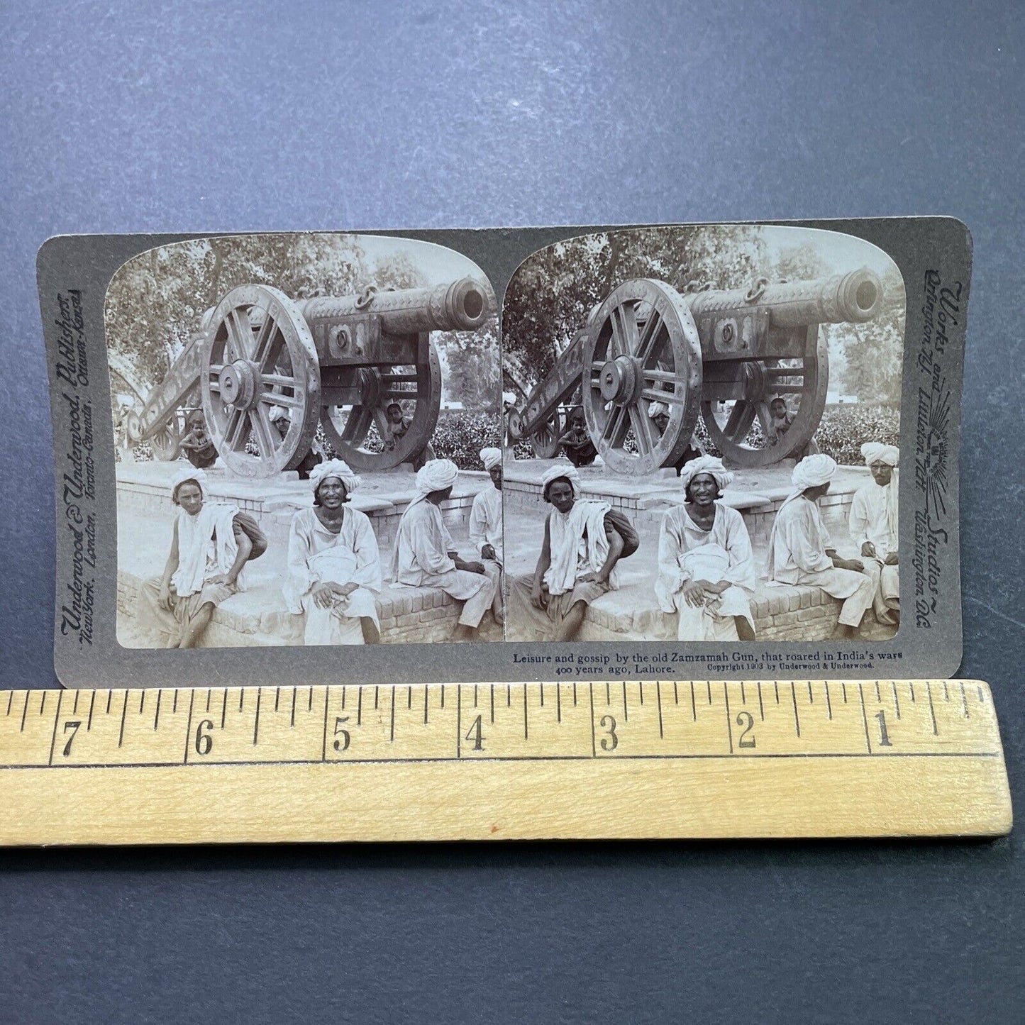 Antique 1903 400 Year Old Heavy Canon Lahore India Stereoview Photo Card P1981