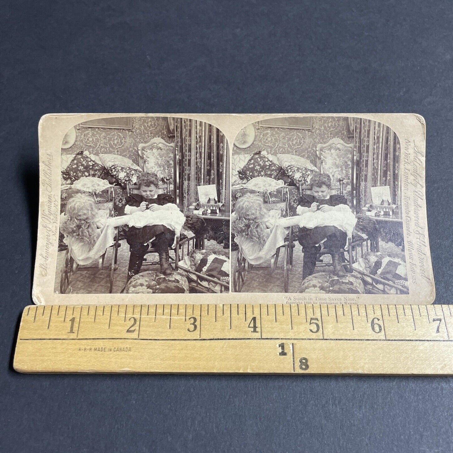 Antique 1898 A Girl And Her Porcelain Dolls Stereoview Photo Card P4302