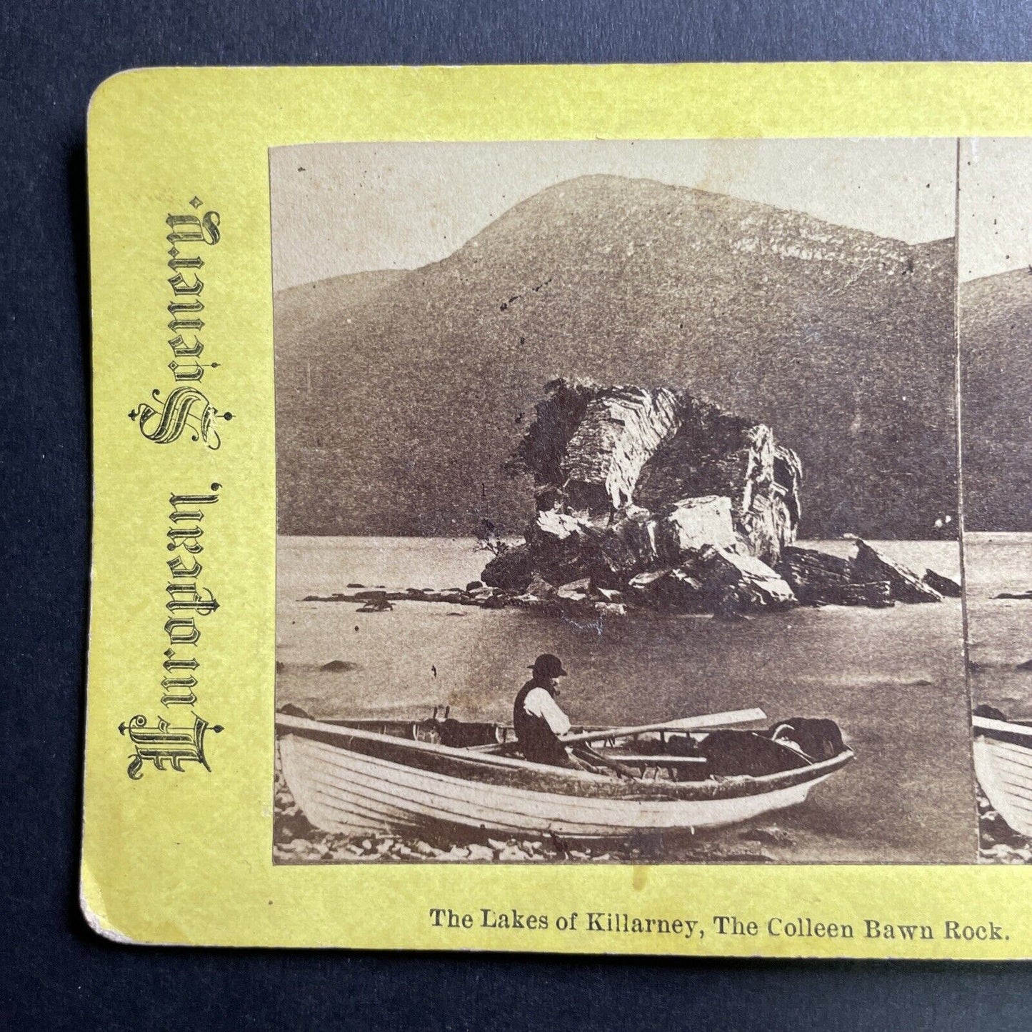 Antique 1862 Colleen Bawn Rock Muckross Lake Ireland Stereoview Photo Card P1588