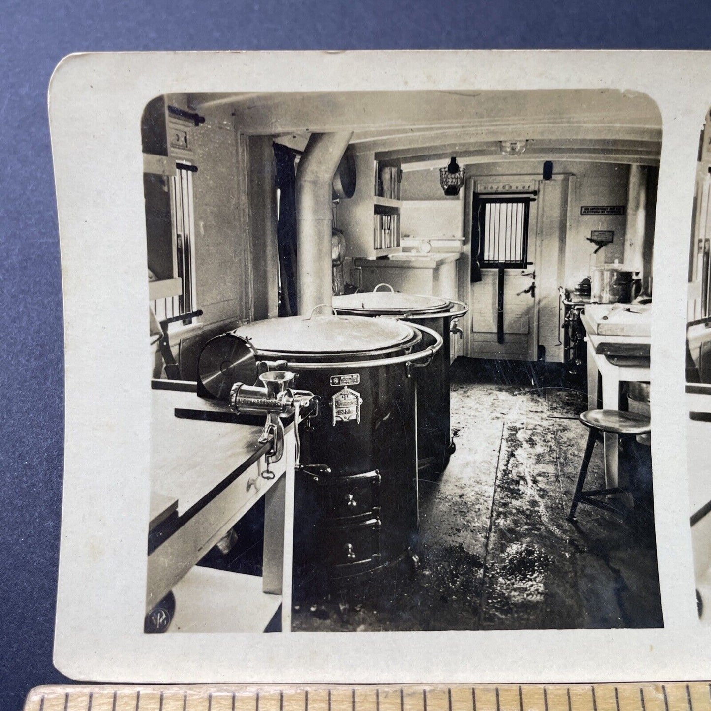 Antique 1916 WW1 German Train Mess Car Rail Kitchen Stereoview Photo Card P3053