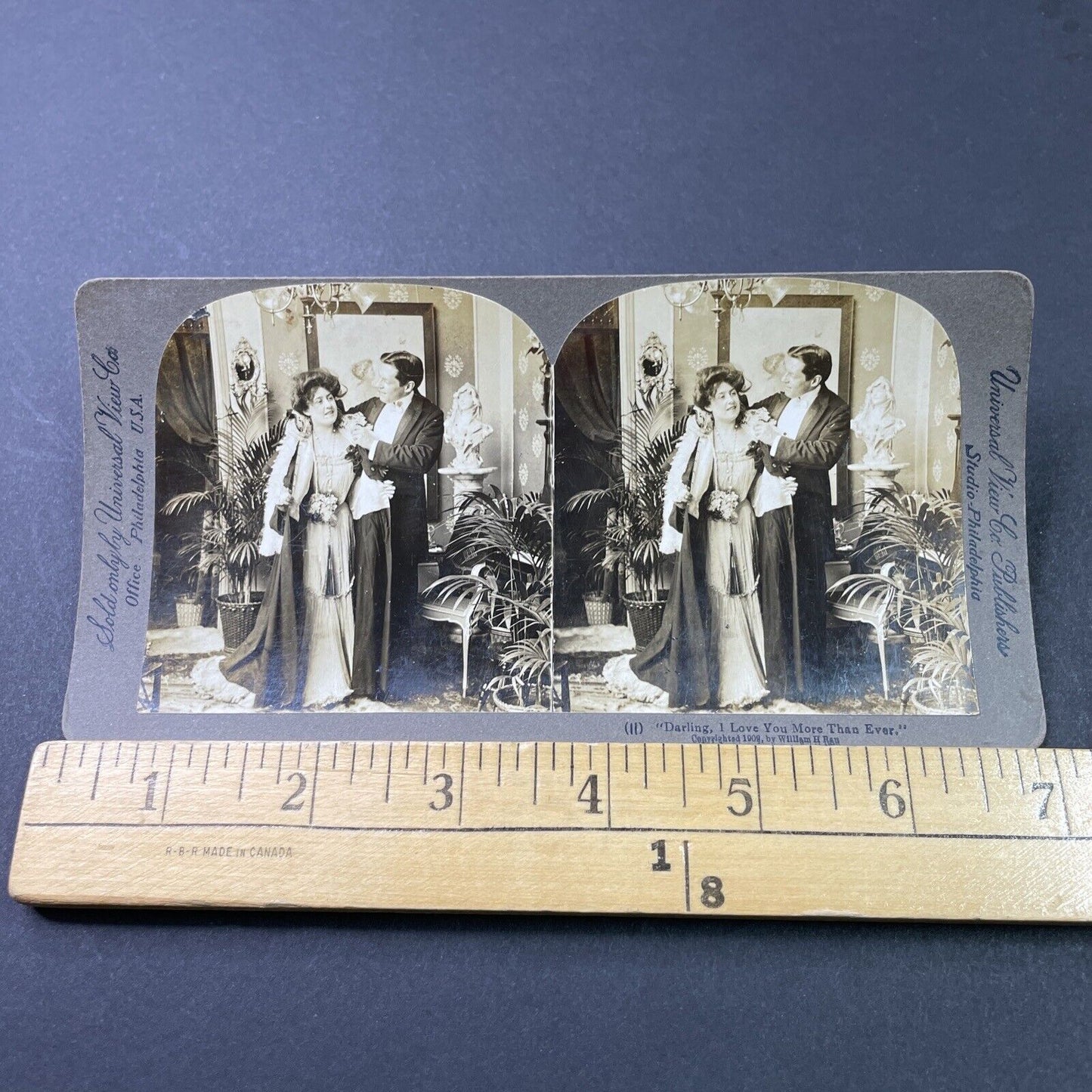 Antique 1902 Man Helps Woman With Coat Stereoview Photo Card P2917