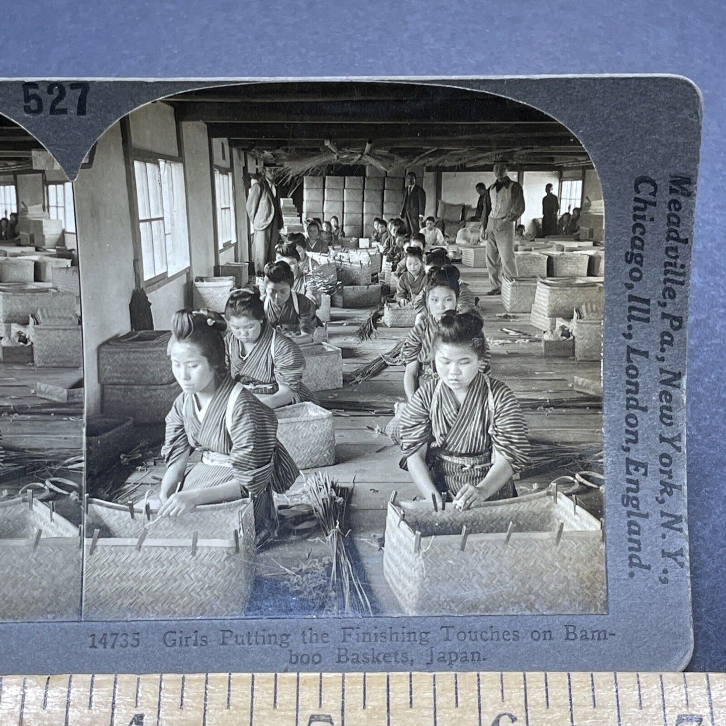 Antique 1920s Teenage Girls Making Baskets Japan Stereoview Photo Card P2058