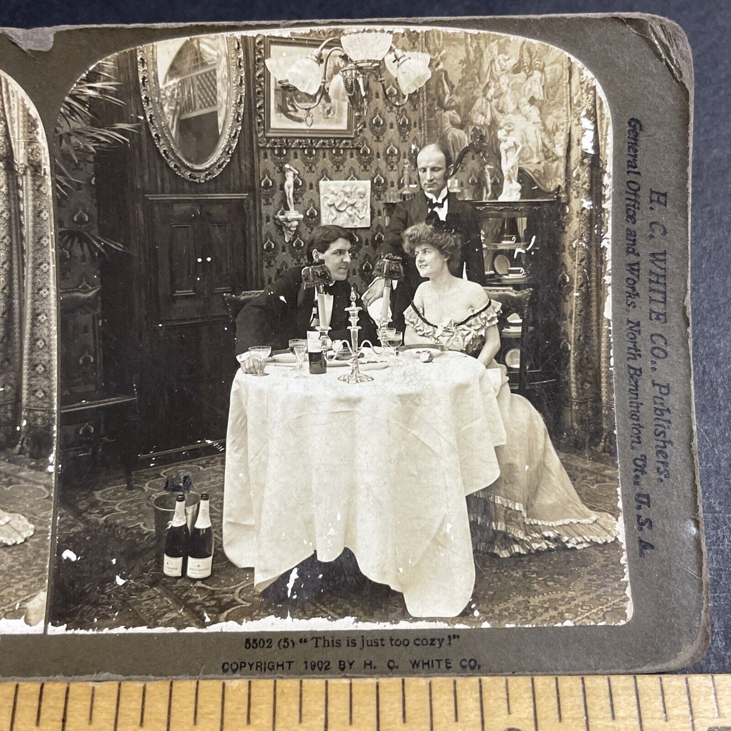 Antique 1902 Drunk Woman Moet & Chandon Champagne Stereoview Photo Card P4635