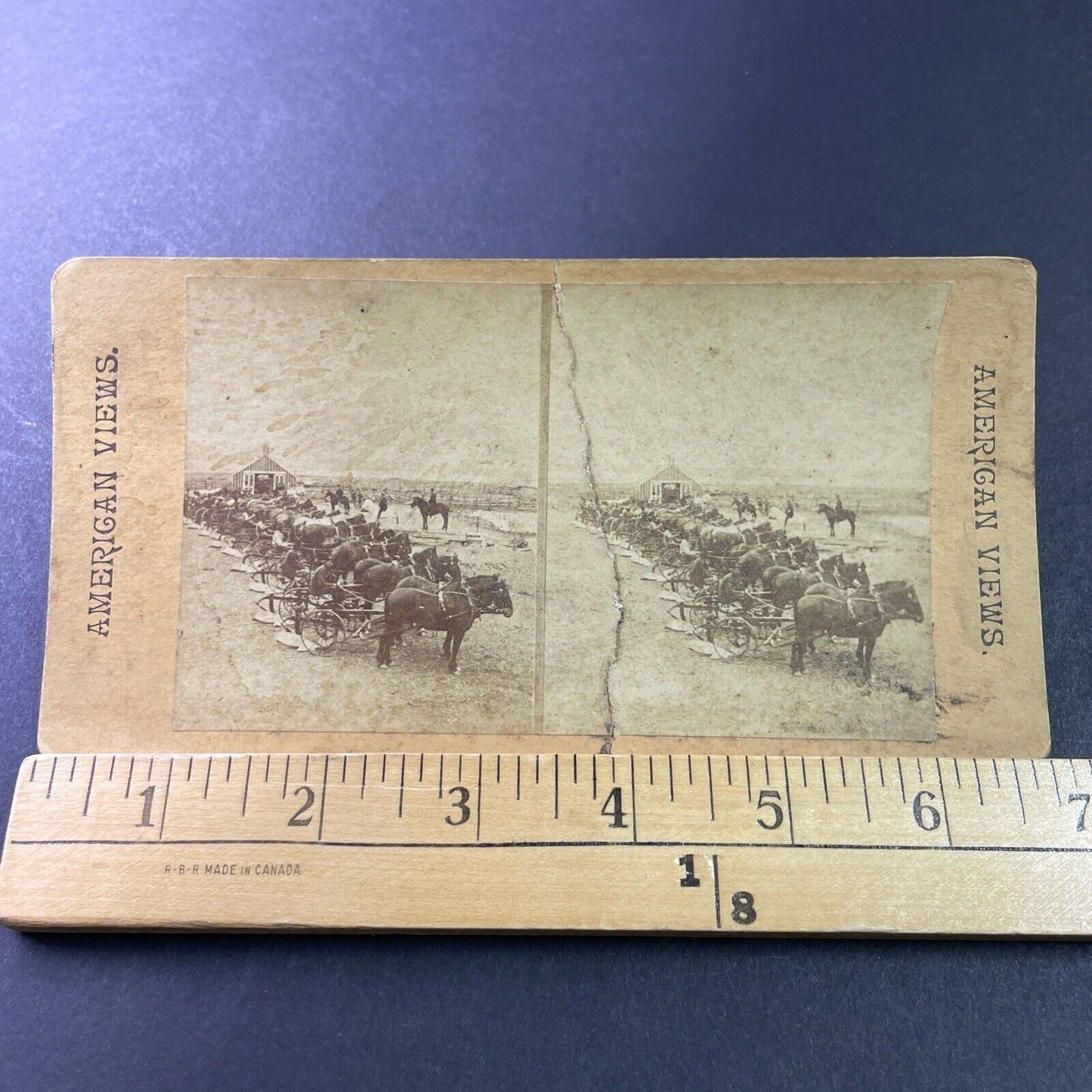 Antique 1860s Starling Sulky Plow Horsemen Stereoview Card DAMAGED P3311