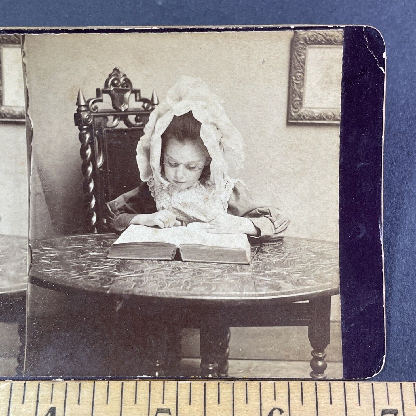 Girl Dresses Up As Her Grandmother Stereoview Antique c1880s Y2777