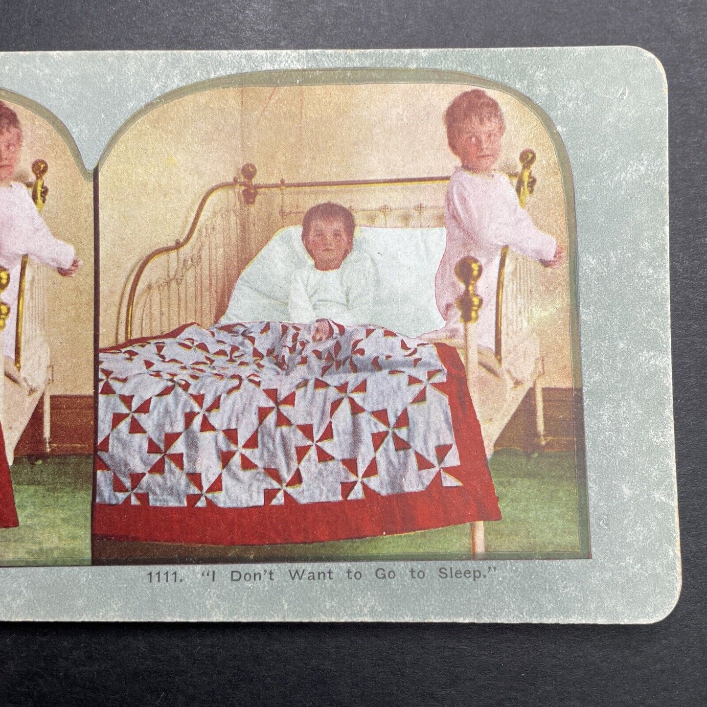 Antique 1892 Children Refusing To Go To Sleep Stereoview Photo Card P1237