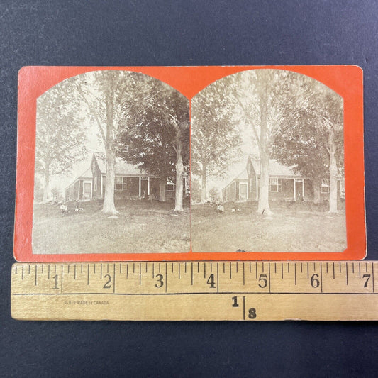 Family Cottage Peterborough NH Stereoview LO Churchill Photo Antique c1869 X865