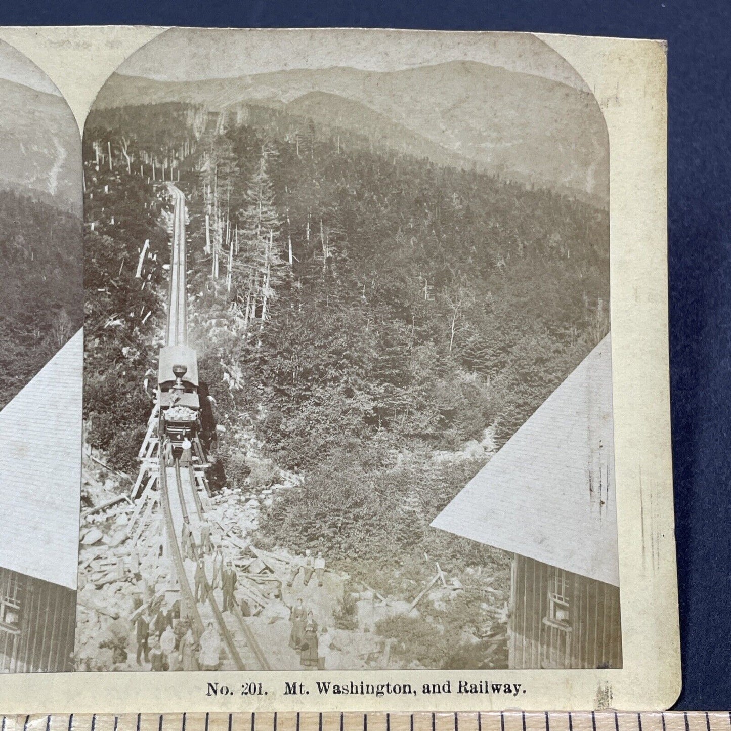 Antique 1870s Mt Washington Railway Train Station Stereoview Photo Card V1989