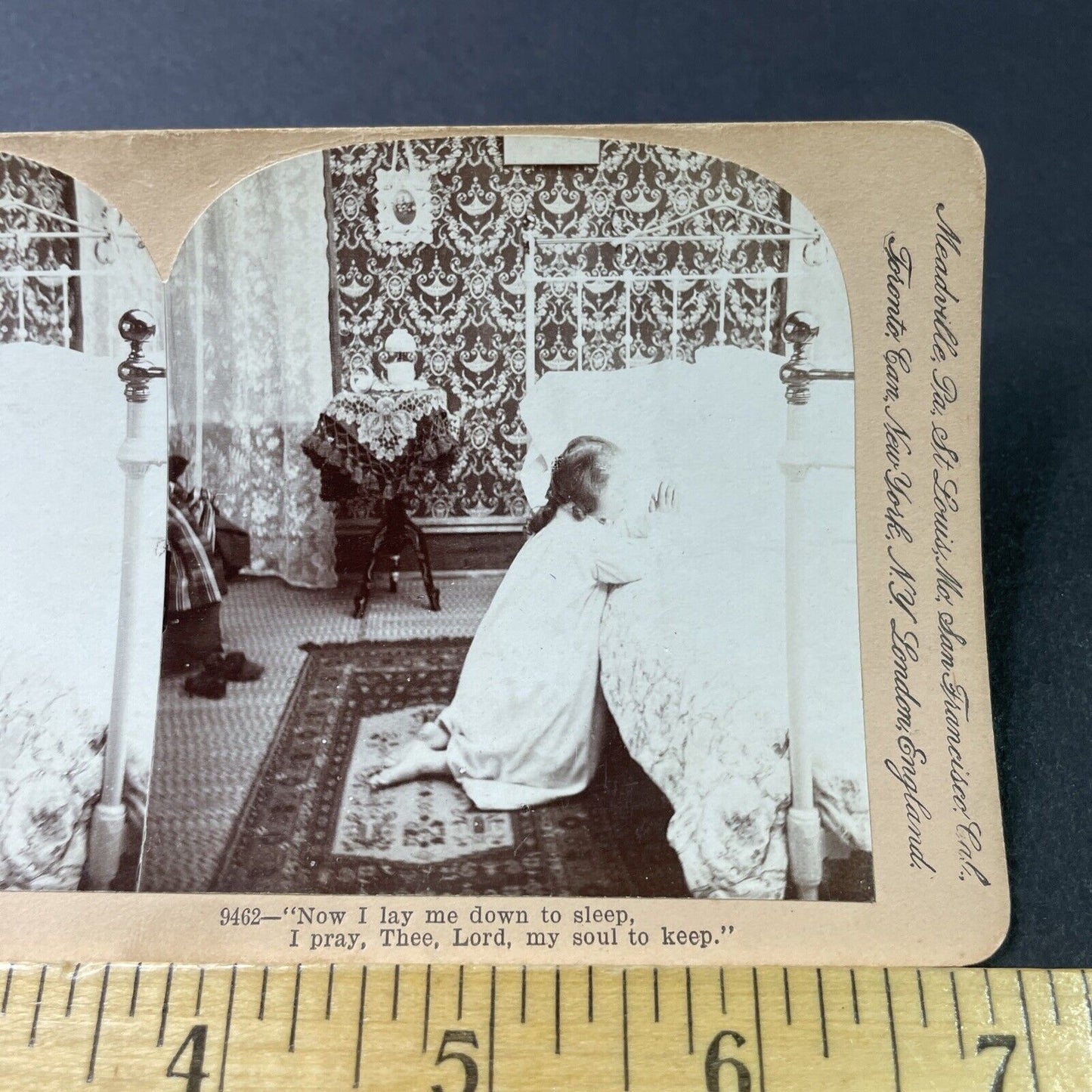 Antique 1899 Girl Says Lord's Prayer At Bedtime Stereoview Photo Card P2861