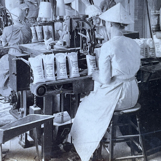 Antique 1910 Salt Bagging Factory St. Clair Michigan Stereoview Photo Card P2467