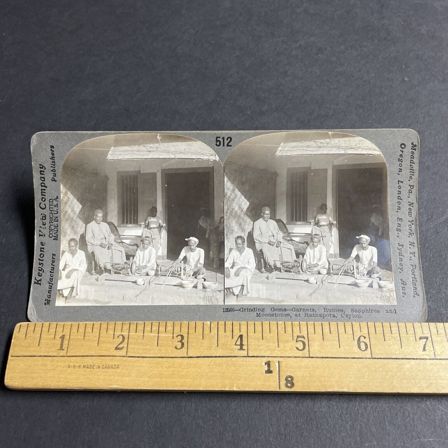 Antique 1910s Gem Grinding Ratnapura Sri Lanka Stereoview Photo Card P4449