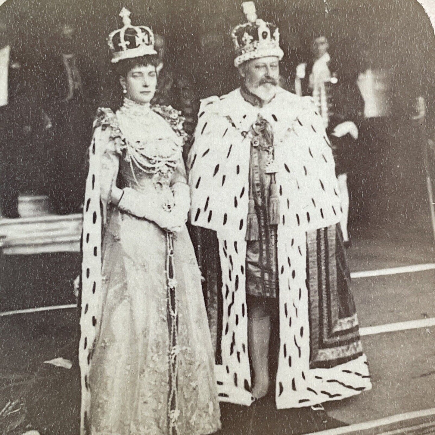 King Edward VII and Queen Alexandra Stereoview England Antique c1902 Y1423