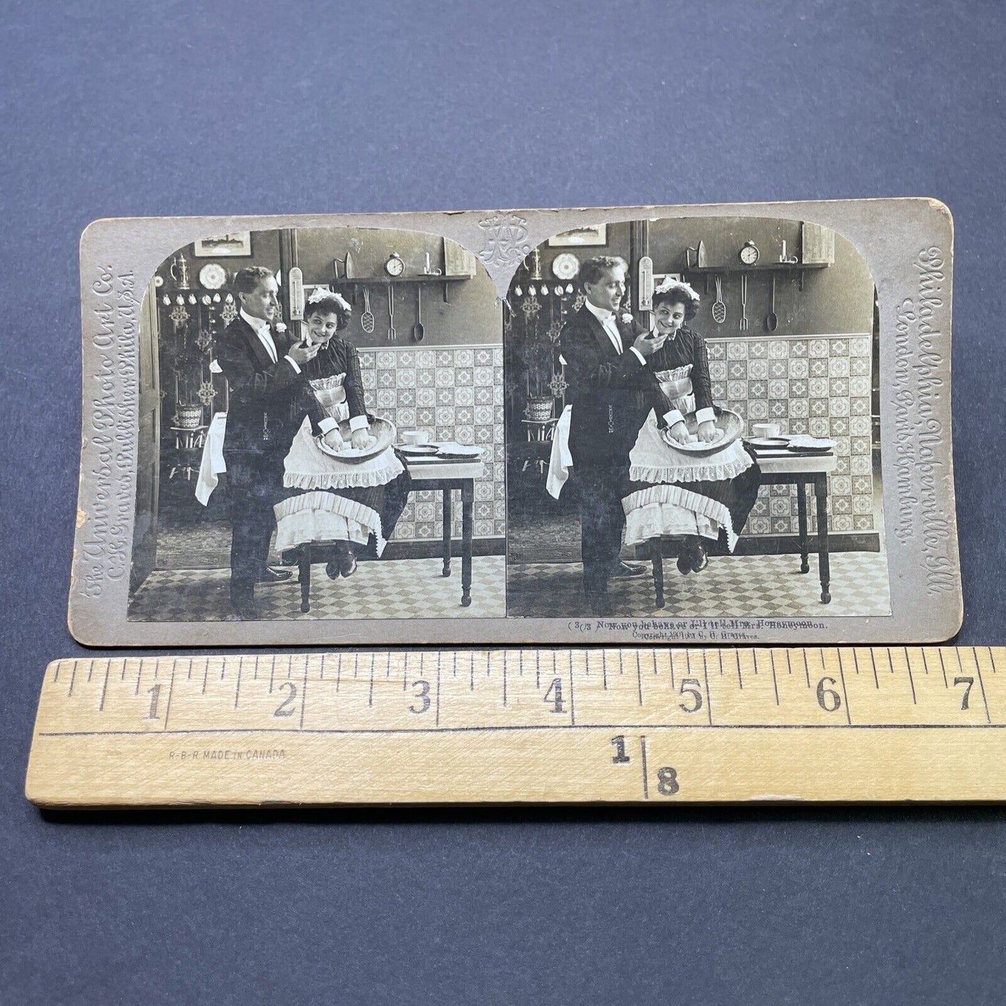 Antique 1901 Man Flirting With His New Kitchen Maid Stereoview Photo Card P2580