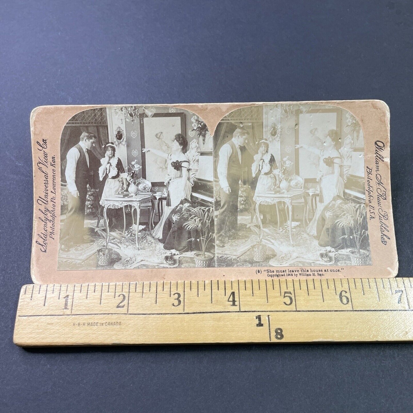 Antique 1902 Wife Banishes Maid For Having Affair Stereoview Photo Card P2915