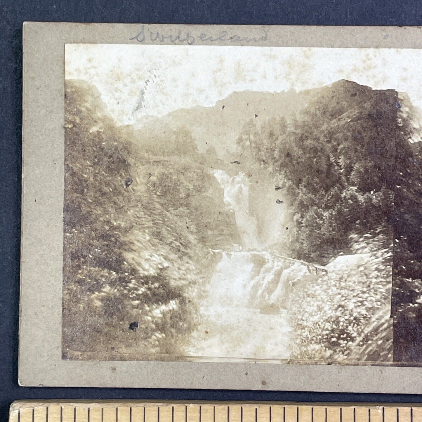 Reichenbach Falls Waterfall Switzerland Stereoview Antique c1855 Y1118