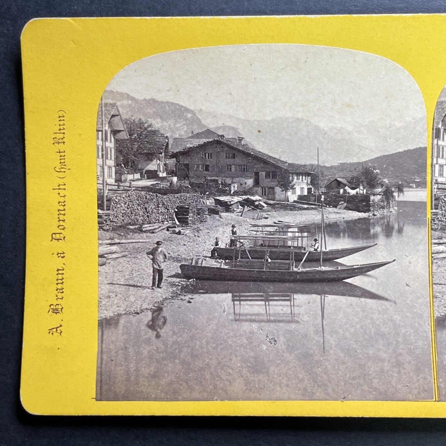 Antique 1870s Brienz Switzerland On Brienzersee Stereoview Photo Card P1293