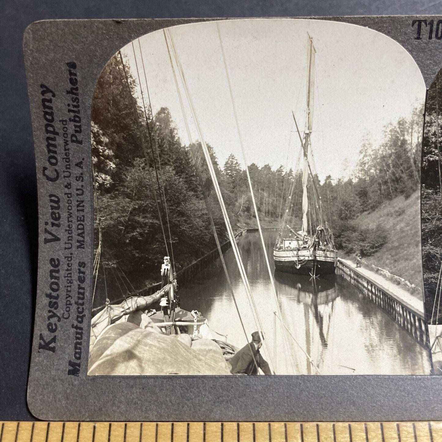 Antique 1910s Fishing Boats On A Canal In Sweden Stereoview Photo Card P5060