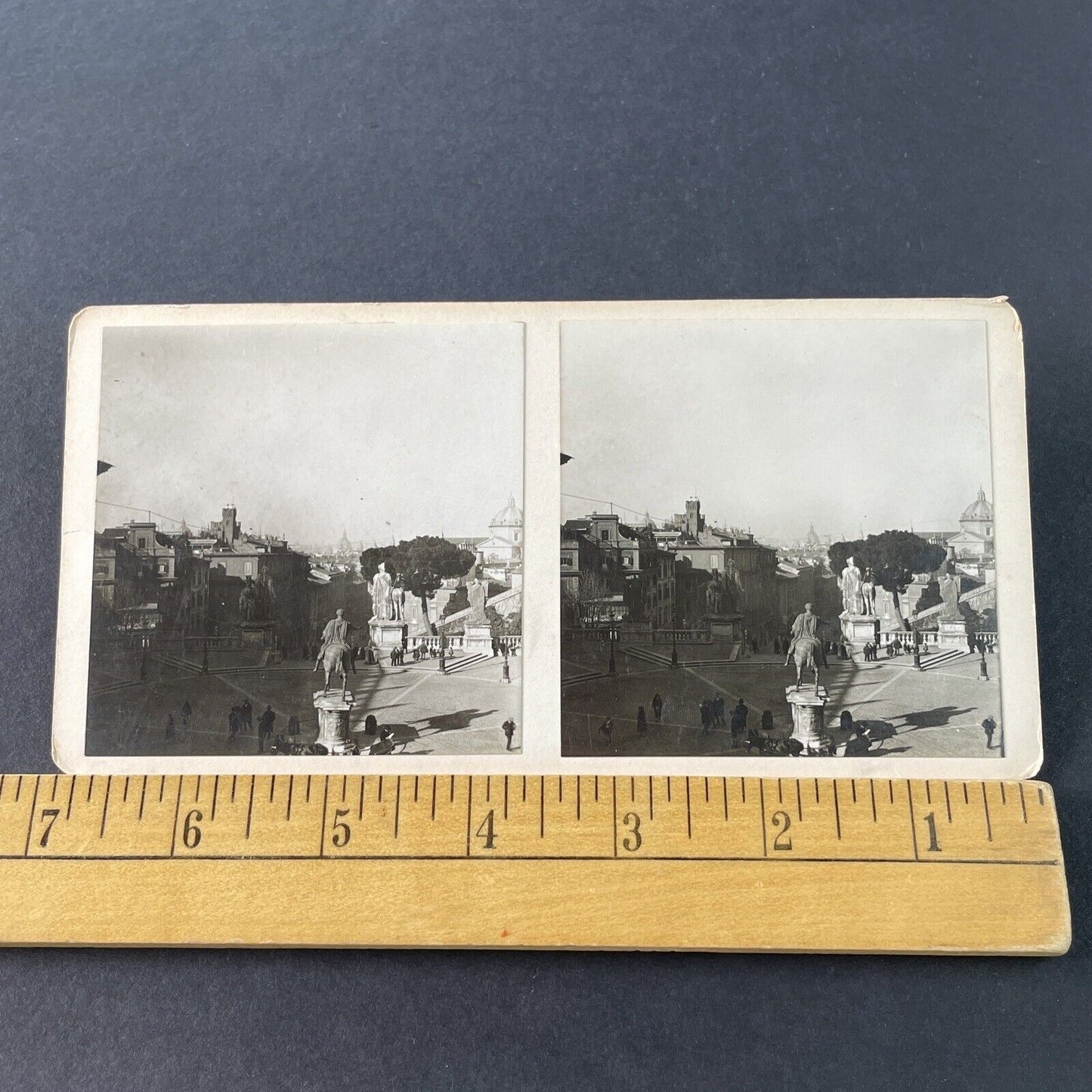 Antique 1925 Marcus Aurelius Statue Rome View OOAK Stereoview Photo Card P3250