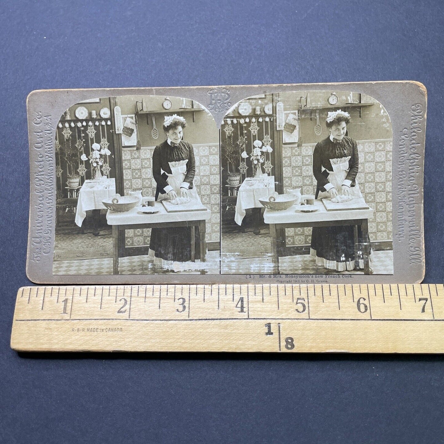 Antique 1901 French Maid Flirts With Cameraman Stereoview Photo Card P2582