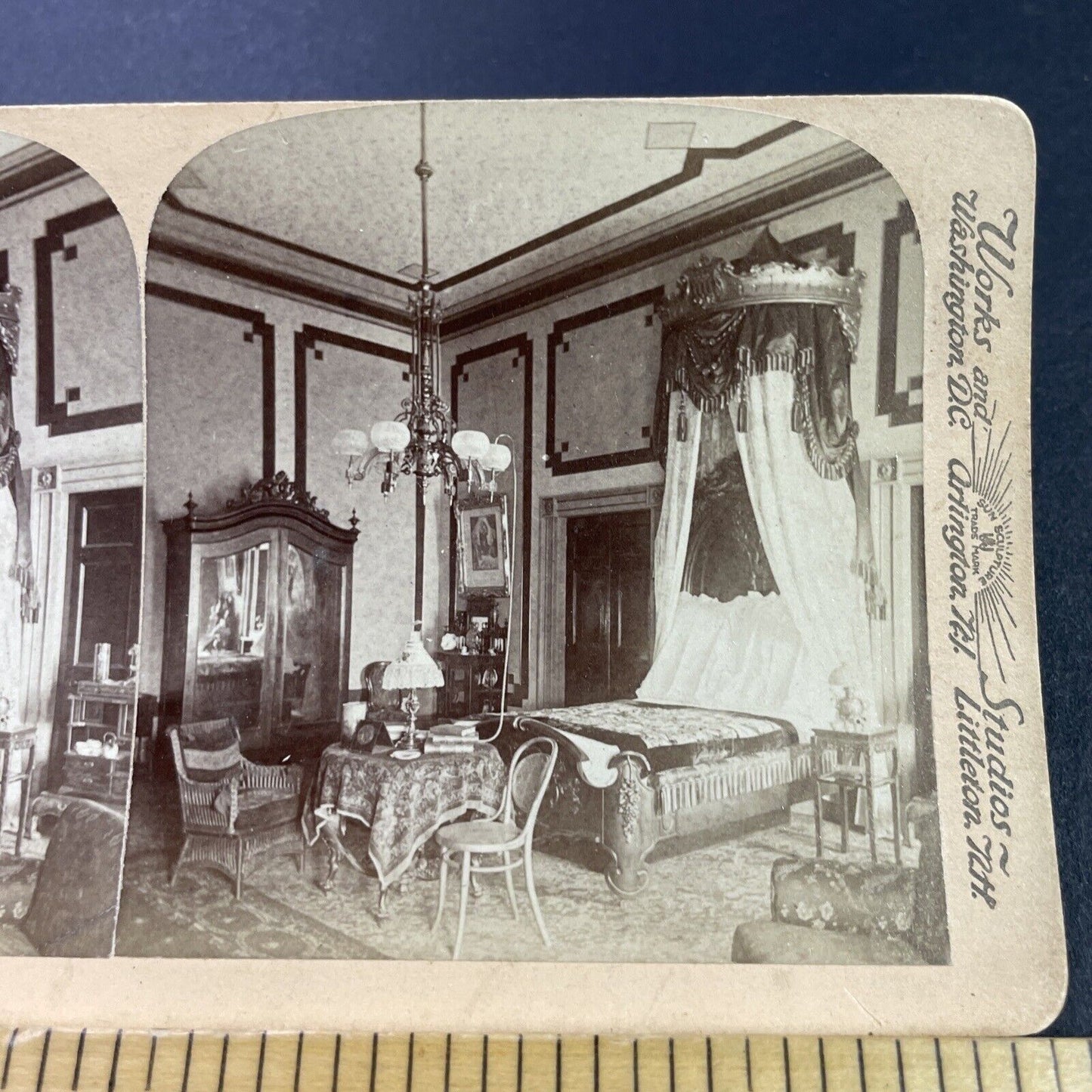 Antique 1890s Presidents Bedroom The White House DC Stereoview Photo Card P3852